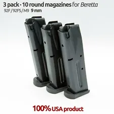 3 Pack Beretta 92F,92FS,M9 9MM 10 Round Blue Magazines