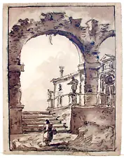 7th SPRING SALE Old Master Pen & Ink FRANCESCO GUARDI A Capricio Scene 10" x 8"