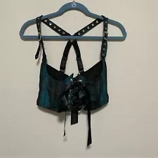 NWT Widow by DollsKill Green Plaid Underbust Corset