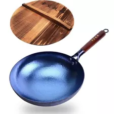 TKRADISH 14 Inch Chinese Hand Hammered Iron Wok and Stir Fry Pans with Wooden...