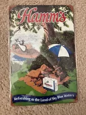 New In Plastic Metal Sign Hamm's Beer "Land of Sky Blue Waters" Fishing Bear