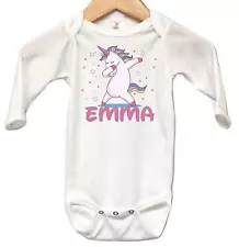 Dabbing Unicorn Onesie Bodysuit Long Sleeve Personalized Name 0-3 3-6 month