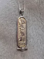 Vtg 925 Sterling Silver Pendant & Necklace Egyptian Cartouche 9g Estate Sale