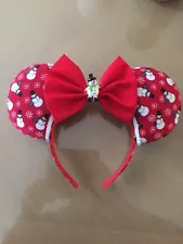 SALE Christmas Snowman Minnie Ears Handmade Red Bow Girls Headband