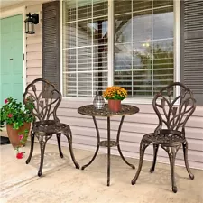 3pcs Outdoor Patio Bistro Set Antique Cast Aluminum Floral Dining Furniture Set