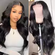 wigs for women human hair lace front natural black 22" 180% density