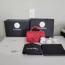 Chanel Mini Rectangular Flap Bag with Top Handle in Red - comes with full set