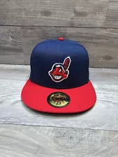 Cleveland Indians Chief Wahoo Cap Hat New Era Adult Mens Fitted Size 7 1/4 Black