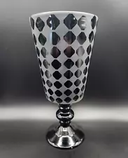 Large Black And Frosted Checkered Vase Candle Holder 14 1/8" Tall by 6" wide