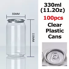 Wixkix 100PCS Clear Plastic Soda Cans with Lids 330ml Transparent Bottle for Bar