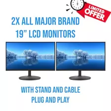 DUAL 2x 19" MAJOR BRAND LCD Monitors Screen Business Gaming with Stand Cable