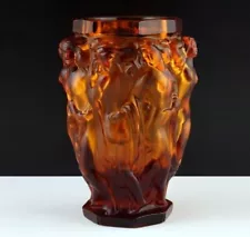 Art Deco 1930' Amber Glass Bacchantes Vase H.Hoffmann by Lalique