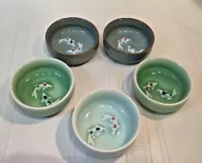 Porcelain Tea Cups Double Koi Fish Longquan set of 5