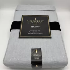 NWT Fieldcrest Luxury Linen Cotton Powder Blue Tablecloth + Storage Bag 60x84