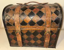 Vintage Wooden Faux Leather Treasure Chest Box Storage Mini Travel Trunk Pirate