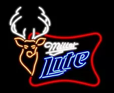 New Miller Lite Deer High Life 24"x20" Neon Light Sign Lamp Bar Beer Decor