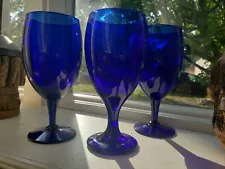 Libbey Cobalt Blue Wine/Water Goblets/Glasses 7"~Set Of 3