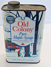 1960S OLD COLONY PURE MAPLE SYRUP 16 OUNCE TIN CAN NEWPORT VERMONT-Empty #GP