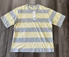 NWT Uniqlo 100% Cotton Striped Short Sleeve T-Shirt Cream/Grey Mens Size M