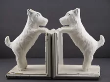 Vintage Pair of Iron Westie Scottie Dog Bookends White Distressed Collectible