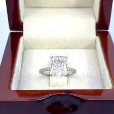 3.58 ct Radiant Cut F/VS2 Hidden Halo Diamond Engagement Ring 14K White Gold