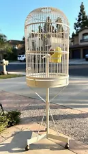 UNIQUE, Antique Round Dome (36"x23") Steel Bird Cage on Casters - Fully Restored