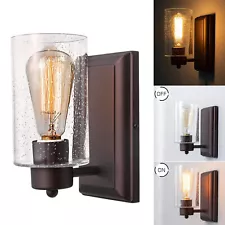 60W Rustic Wall Sconce,Wall Lamp Fixture&Seeded Glass Lampshade for Bath Hallway