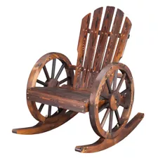 1pc Garden Outdoor Fir with Wooden Wheel Wooden Rocking Chair Carbonized