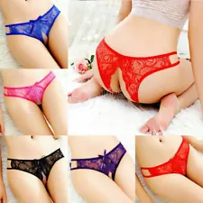 1PC Blue Women Lace Panties Crotchless Underwear Thongs Lingerie G-string Brief