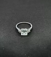 Aquamarine And Diamond Princess Cut Ring Sterling Silver Size 7 Estate Sale