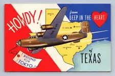 B-24 "Deep in Heart of Texas ~ Bound for Tokyo" WWII Vintage Linen San Antonio