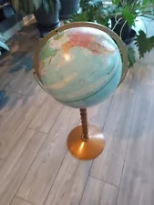 Vintage Replogle World Globe with turned Wood Stand & Metal Base 12"