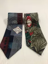 TABASCO Men's 100% Silk Neck Tie Lot Of 2 Peppers & Plants Geometric