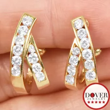 Estate 1.00ct Diamond 18K Gold Crossover "J" Hoop Channel Earrings 7.1 Grams NR