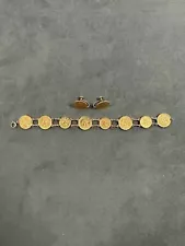 US Gold Coin Bracelet And Earrings Set 10 Coins Total 7”