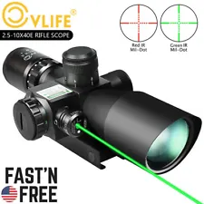 Tactical 2.5-10x40EG Rifle Scope Mil-dot Dual illuminated w/ Green Laser & Mount