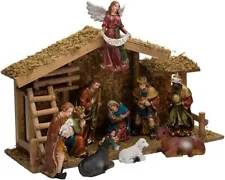 Kurt Adler 12-Piece Brown Wooden Stable Nativity Set
