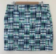 NWT TALBOTS $79.50 Madras Plaid Cotton Patchwork Lined Skirt Green Blue Size 14