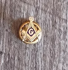 Vintage MASONIC Brass SCREW-BACK LAPEL PIN with Blue Enamel