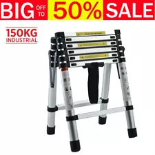 A-frame Folding Telescopic Ladder 5+6 Steps Multi-Purpose Aluminum Roof Climb US