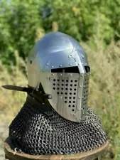 Knight Helmet - Bascinet Helmet Medieval Helmet HMB Combat SCA Battle Ready Helm