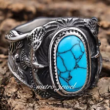 JXC Men's Large Native Indian Turquoise Stone Eagle Biker Ring For Men Size 7-15