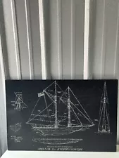 Vintage Slate Engraved Table Top Sailing Ship Isiah L. Jefferson Grand Banks