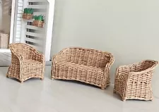 1:12 Dollhouse Miniature Furniture wicker set of 3. Sofa and two armchairs