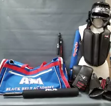 ATA Martial Arts Youth 10pc Lot of Taekwondo Black Belt Gear W/ Duffel Bag