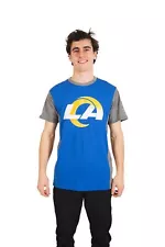 Ultra Game NFL Los Angeles Rams Mens T-Shirt Raglan Block Short Sleeve Tee Sh...