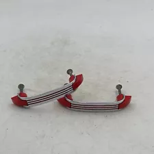 2- Original Vintage 1950s Chrome MCM Kitchen Cabinet Door Pull Handles Red Retro