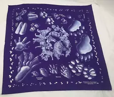 Vintage Animal Tracks Purple, Nature Facts, Bandana 20" x 20" 90's USA tracking