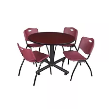 Regency 48-inch Round Laminate Lunch Room Table With 4 M Stacker Chairs Burgundy