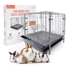 Bunny Cages with Tray - 24-inch Easy-Clean Rabbit Cage with Enhanced Kit - Le...